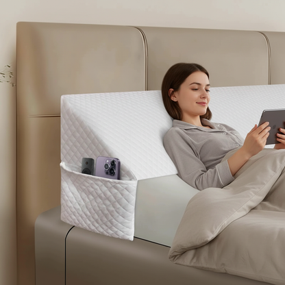 Wedge Pillow Headboard Pillow Wedge for Headboard Gap with 2 Side Large Pocket Bed Gap Filler (0-8") Headboard Wedge Pillow King Size(White 76"x10"x6")