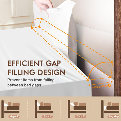 Wedge Pillow Headboard Pillow Wedge for Headboard Gap with 2 Side Large Pocket Bed Gap Filler (0-8") Headboard Wedge Pillow King Size(White 76"x10"x6")