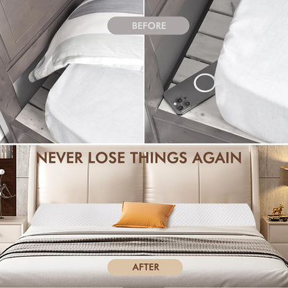 Wedge Pillow Headboard Pillow Wedge for Headboard Gap with 2 Side Large Pocket Bed Gap Filler (0-8") Headboard Wedge Pillow King Size(White 76"x10"x6")